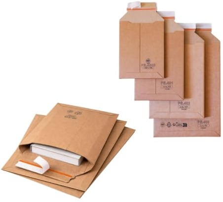 50x Versandtaschen DIN A5 175x250 mm aus stabiler Wellpappe – variable Füllhöhe bis 50 mm – selbstklebend mit Aufreißfaden – portooptimale Verpackung