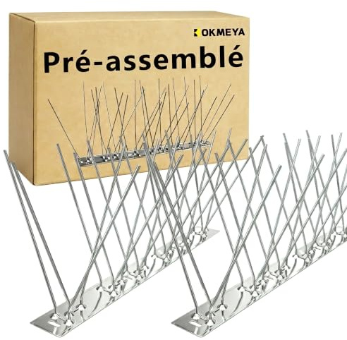 KOKMEYA Pinchos Antipalomas 7.5m Premontados, Pinchos para Pájaros de Acero Inoxidable 304 para Pájaros Pequeños y Gaviotas, Ahuyentador de Metal Antióxido para Vallas, Tejado, Balcón y Pared, Plata