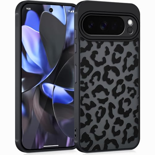 Coqinen Cover per Google Pixel 9 Pro 5G, Custodia Traslucida Opaca Case con Moda Leopardata Aesthetic Motivo, Sottile Antiurto PC + TPU Bumper Protettiva, Nero
