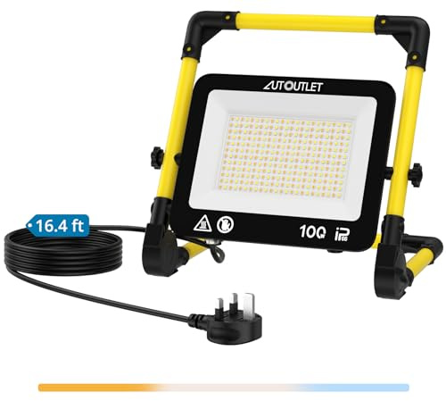 AUTOUTLET Projecteur De Chantier LED, 100 W 8700 LM Projecteur LED Lampe De Travail Avec 3 Modes De Température De Couleur, Câble D'alimentation De 5 M Projecteur De Chantier Étanche IP66