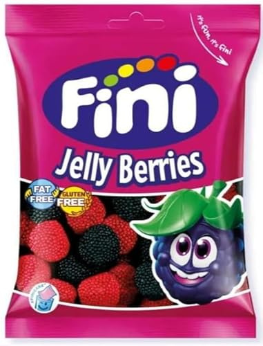 Fini Jelly Berries Bacche Gommose, Caramelle Gommose a Forma di Bacche, Senza Grassi e Glutine, Confezione da 3 Buste da 90 g
