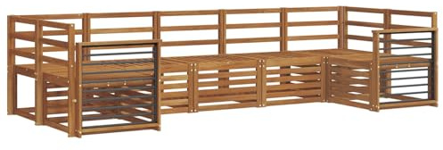 vidaXL Sofagarnituren 7 pcs Natur Massivholz Akazie, Akazienholz Gartenmöbel-Set, modernes Sofa, Coole Lounge, modulare Sitze, Pooldeck-Style