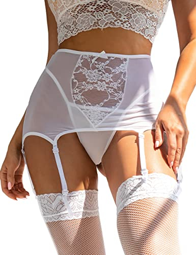 ohyeahlady Breit Strapsgürtel Retro Übergröße Sexy Strumpfhalter mit 6 Strapsen Halter Hohe Taille Strapsen Dessous Große Größen Hüftgürtel Strumpfband Strumpfhose Garter Belt Plus Size Weiß,L