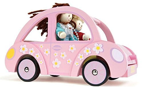 Le Toy Van ME041 Children's Toy Car 3 Year Old Made of FSC-Certified Wooden Montessori Toy Car for Girls, Educational Game Car, Shopping Bag, Open Hood and Boot