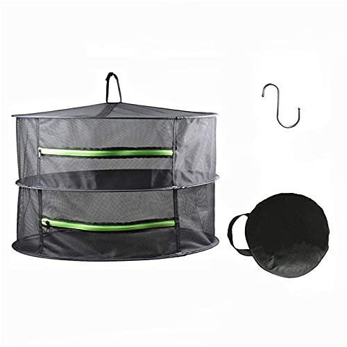 HYDGOOHO 2 Layer 2ft Herb Drying Rack Net Dryer Black Mesh with Green Zippers Hydroponics,Bonus Hook Drying Rack Herbs for Plant Bud Seed, Mesh Hanging Plant Dry,Herb Dry Net for Garden