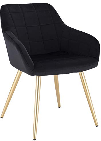 WOLTU Esszimmerstühle 1er Set, für Küche, Wohnzimmer, Schlafzimmer, Küchenstühle mit Armlehnen Metallbeinen, gepolsterte Sitzfäche aus Samt, bis 150 kg belastbar, Schwarz