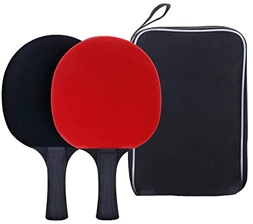 newrong mit 2 Schlägern und 3 Bällen Training Profi Ping-Pong Schläger Set Rutschfest Langlebig Tischtennisschläger Set mit Tasche Rot + Schwarz 23,5 x 15 cm (2 horizontale Schläger)