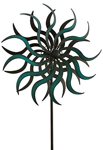 zeitzone Doppelwindrad Sonne Windrad doppelt Gartenstecker Windspiel Petrol Schwarz 190cm
