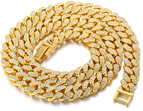 Kubanische Kette Herren Iced Out,15MM Herren Goldkette Miami 18 Karat Echt Vergoldet Halsband Halskette 55cm,Volle Cz Diamant Schnitt Zinken-Set,Geschenk für Ihn