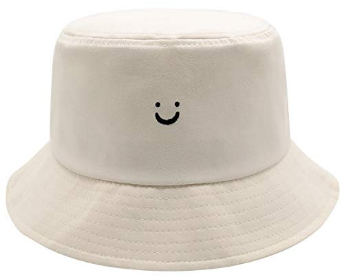 Bucket Hat Unisex 100% Baumwolle Smile Face Stickerei Reversible Hat Travel Bucket Beach Sun Hat Outdoor Cap, khaki, Einheitsgröße