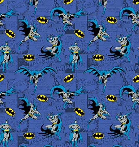 Batman Superman Wonder Women Stoff – Superman Batman Squares – 0,5 Meter – 100% Baumwolle (VISF239 Batman Blau)