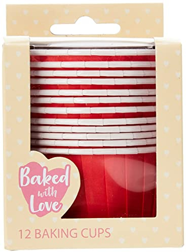 Baked with Love Red Baking Cups, Cupcake Cases, Greaseproof Baking Cases, Red - Pack of 12
