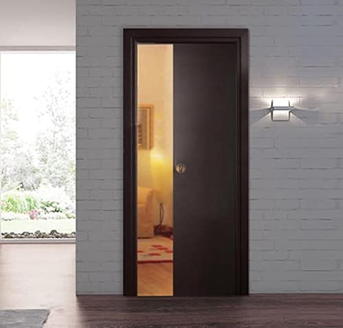Porta scorrevole a scomparsa interno muro con chiusura Ammortizzata in laminato Wengè Finitura Cromata