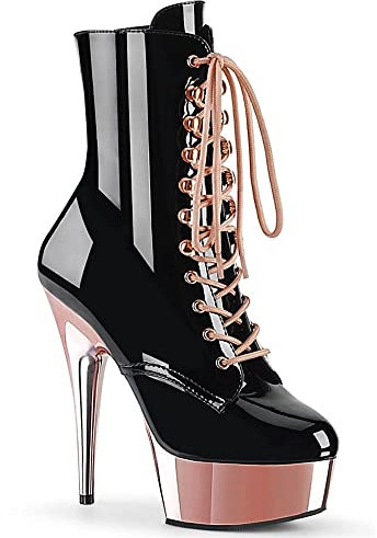 LEBE 15cm Tacchi Alti Stivali Bassi da Pole Dance con Plateau e Plateau con Lacci a Spillo-Black1||39