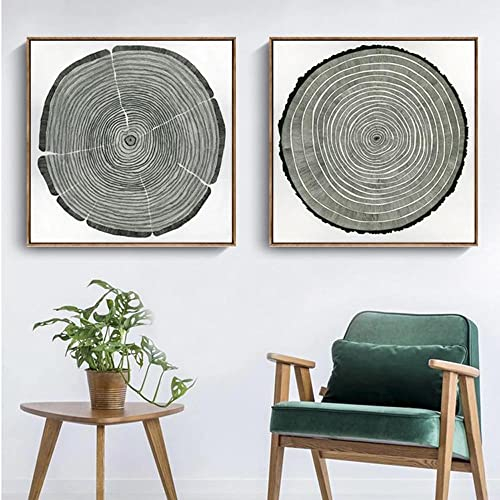 IBUKHSDGYIFH Baum Querschnitt Jahresring Wachstumsring Wohnzimmer Dekorative Leinwand Gemälde Hotel Club Nordischen Stil Hängende Bilder Ungerahmt-40x50cmx2