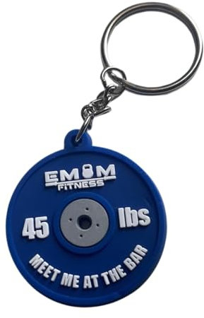 EMOM Fitness® Gewichtscheibe Schlüsselanhänger, 45 lbs Design, 41 mm, Blau, Robustes Gummi – Ideal für Weightlifting & Gym Fans