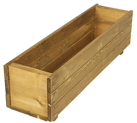 Wooden Garden Planter Flower Plant Pot Basket Trough Outdoor Timber Long Rectangular Large Herb Planter Boxes Brown Wood Stain Finish