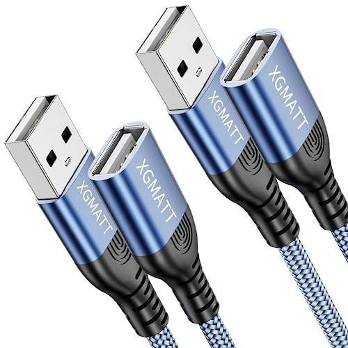 XGMATT USB Extension Cable [2M, 2Pack],USB A Male to A Female Cable USB Extension Lead High Speed Data Transfer Compatible for Printer, Scanner, Camera, Keyboard, Card Reader, Hard Drive,Blue