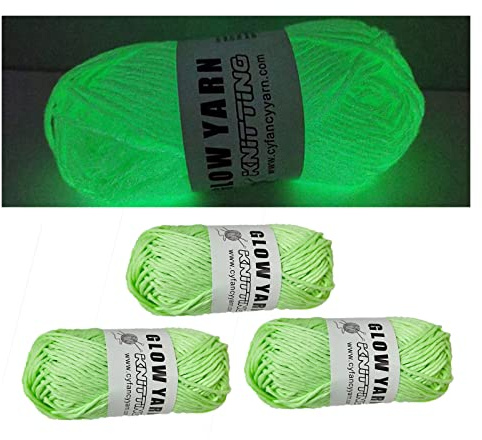 XIRUJNFD Glow in The Dark Yarn, 3 Rolls DIY Glow Yarn, Glow in The Dark Yarn for Crochet, Glow Yarn for Knitting, Crocheting, Crafts Sewing Beginners (Med Green,3 Rolls)
