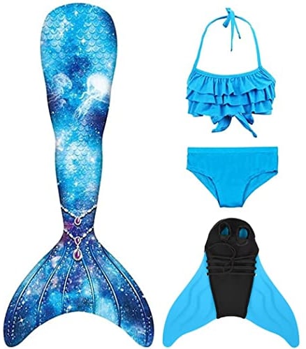 DNFUN Meerjungfrauenflosse Mädchen Neuer Mermaid Tail Badeanzug für Erwachsene und Kinder mit Meerjungfrau Flosse