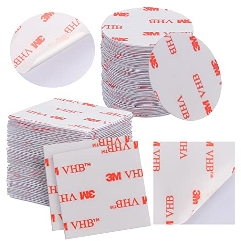 100 Pcs Double Sided Sticky Pads, Heavy Duty Adhesive Pads, Super Sticky Adhesive Foam Pads Mounting Tape for Walls, Floor, Doors, Plastic, Metal - 40x40mm, 50 x Square, 50 x Round