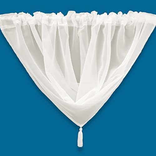 Plain Tasseled Voile Swags Net Curtains Voile Swag Valance Pelmet (Cream)