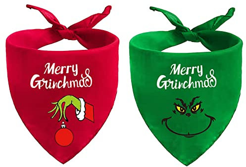 Hundehalstücher für Weihnachten, Motiv: Frohe Weihnachten, Hunde-Outfits, verstellbar, für Urlaub, Party, Geburtstag, Dreieck, wendbar, für kleine, mittelgroße und große Hunde, 2 Stück