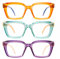 Amorays 3 Pacco Occhiali da Lettura Oversize Square Frame Vintage con Anti Luce Blu Lenti Cerniera a Molla Occhiali Presbiopia Lettori per Donna Uomo 6561NEW(3P,+2.0)