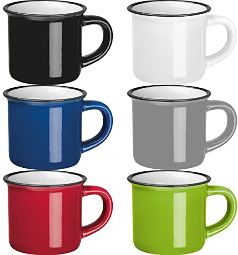 noTrash2003 6er Set Espressotassen im Retro Look Vintage Style aus Keramik mit 60 mL Nostalgielook (Farbmix (6))