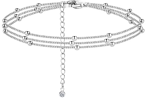 ORAZIO Argent 925 Multicouches Bracelet de Cheville Pour Femmes Coeur Boule Ronde Zircon Multiples Styles Bracelets de Cheville Avec Chaîne Ajustable Bijoux de Pieds Pour la Plage D'été 9