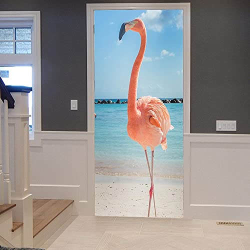 3D Flamingo Rosa Tier Türposter Selbstklebende Türsticker Tapete Wandbilder Kunst Wandaufkleber Foto 90 X 200 Cm Pvc Abnehmbare Tür Dekoration Für Wohnzimmer, Schlafzimmer, Bad, Küche, Büro