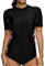 CharmLeaks Women Short Sleeve Rash Vest UV Rashguard Swimsuit UPF 50+ Sun Protection Swim Top Black M
