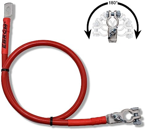 EBROM Cable de batería, cable positivo de 16 mm², color rojo, confeccionado con tuerca de mariposa, abrazadera de polo (ajustable variable), muchas longitudes disponibles, a partir de 30 cm hasta 10 m