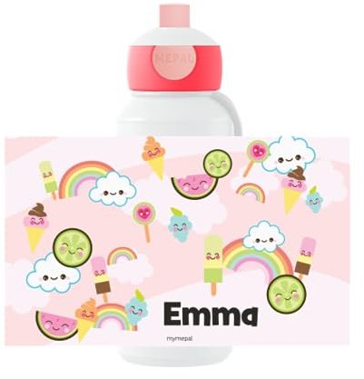 Mepal Gourde personnalisable avec nom - Bouteille d'eau pop-up pour enfants - Motif : campus - Arc-en-ciel - Bouteille anti-fuite pour l'école - Sans BPA et passe au lave-vaisselle - 400 ml -