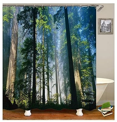 Homxi Rideau de Douche avec Oeillets,90 W x 180 H CM,Rideau de Douche Vert Arbres Rideaux de Douche Polyester Anneaux Rideaux de Douche