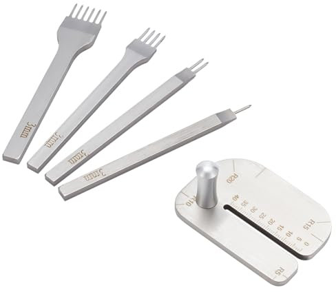WEBEEDY Leathercraft Punching Stitching Tools Set, Stainless Steel Leather Hole Punch Diamond Lacing Chisel 3mm 1/2/4/6 Prong with Leather Stitching Punch Aid Plate for Leather Working Wallet Jewelry