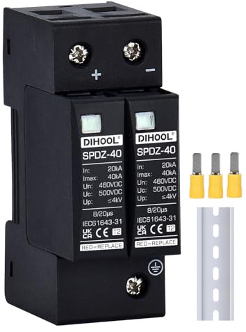 DIHOOL Protector de Sobretensión Solar fotovoltaica, protección contra Rayos domésticos fotovoltaicos 2P 40kA DC 500V