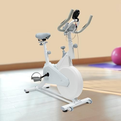 Fitnessfahrrad mit einstellbarem Widerstandssystem | Heimtrainer mit elektronischem Gerät und hoher Tragfähigkeit von 176 lbs | für Zuhause oder Fitnessstudio (Weiß)