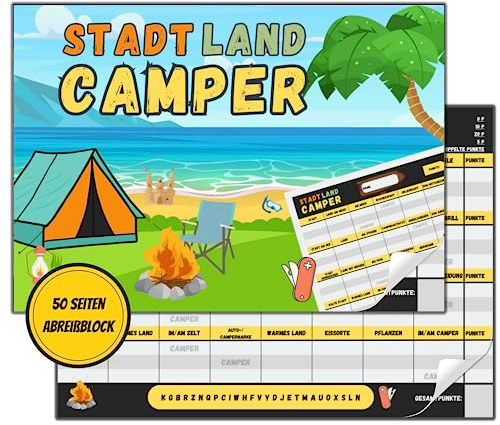 Stadt Land Camper Spiel Geschenk DIN A4 50 Seiten Papier Block
