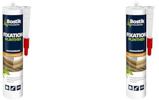 Bostik Colle de Fixation pour Plinthe en Bois, PVC et Medium – Colle Mastic Acrylique pour Parquets – Usage Intérieur – Prise Immédiate – Sans Solvant – Blanc – Cartouche 310 ml (Lot de 2)