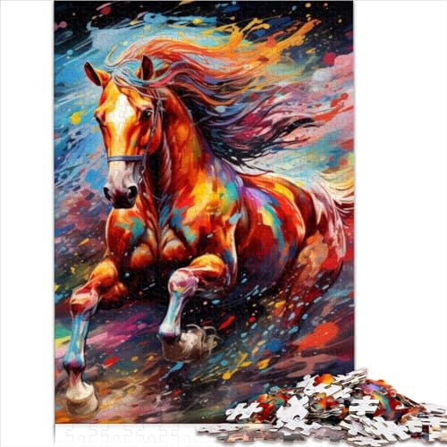 Puzzle mit 1000 Teilen für Erwachsene und Kinder, Puzzle mit farbigen Pferden, Holzpuzzle für Erwachsene, tolles Geschenk für Erwachsene, Puzzle (Größe 75x50cm)