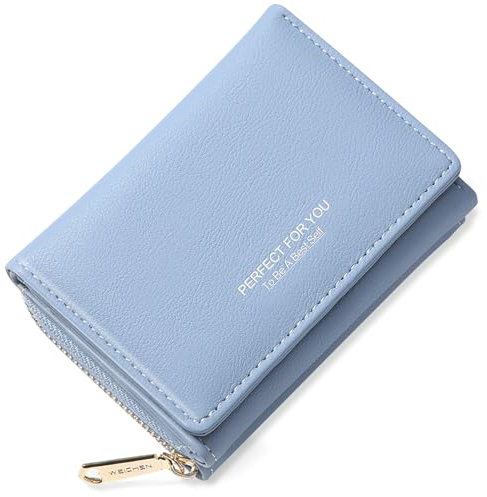 Aucuu Porte Monnaie Femme, Petit Portefeuille Femme, Portefeuille Femme en Cuir PU, Portefeuille à Trois Volets, Court Zippé avec 7 Emplacements pour Cartes Petit Porte Feuille