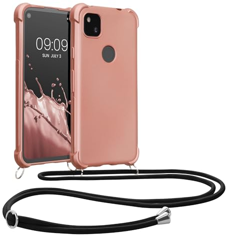 kwmobile Necklace Case kompatibel mit Google Pixel 4a Hülle - Cover mit Kordel zum Umhängen - Silikon Schutzhülle Metallic Rosegold