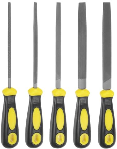 sourcing map Juego de 5 limas de metal de 6 pulgadas, acero de alto carbono, doble corte medio, medio redondo, triángulo plano, cuadrado, redondo, con mango de plástico para desbarbar y quitar