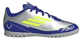 adidas F50 Club Football Boots Turf, Silver met./Solar Yellow/Lucid Blue, 3 UK Child