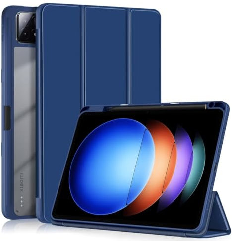 QINOUK Custodia per Xiaomi Pad 6S Pro 12.4, [Funzione Stand] Funda Ultrafina de TPU Blando con Función Auto Sleep Wake, Acrilico Chiaro Antigraffio Custodia-Blu