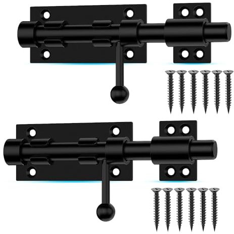 Slide Bolt Gate Latch, 6.3 Inch Heavy Duty Solid Stainless Steel Bolts Latches,for Fence, Yard Doors, Garages, Bedrooms, Cupboards and Window (2 Pack, Black)