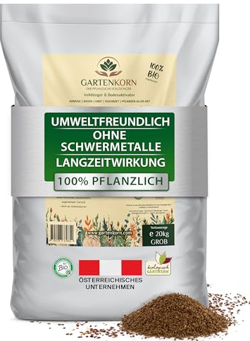 Gartenkorn Bio Bodenaktivator & Rasendünger [20 kg/150-200 m²] – Bodenaktivator für Pflanzen & Gemüse, Bodenverbesserer Garten, Organischer Rasendünger Herbst, verdrängt Moos, Streuwagen geeignet