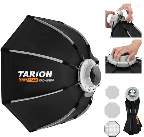 TARION Fotografie Softbox mit Bowens Halterung: 65cm Faltbare Quick Release Softboxen mit Glitter achteckige Soft Box für Studio Photography Video Blitz Licht SOFTBEAM(OC-65F)