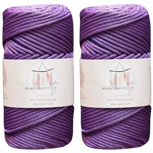 Makromecity 2 Strang Makramee Garn 3mm x 120m Lila Premium Polyester Makramee Schnur Polypropylene Basteln für Wandbehänge Umhängetasche Handtasche Runner Schnullerkette Platzteller